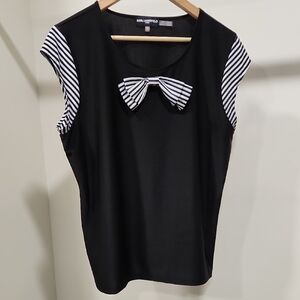 Karl Lagerfeld Black Tank Top with Black-and-White Striped Bow